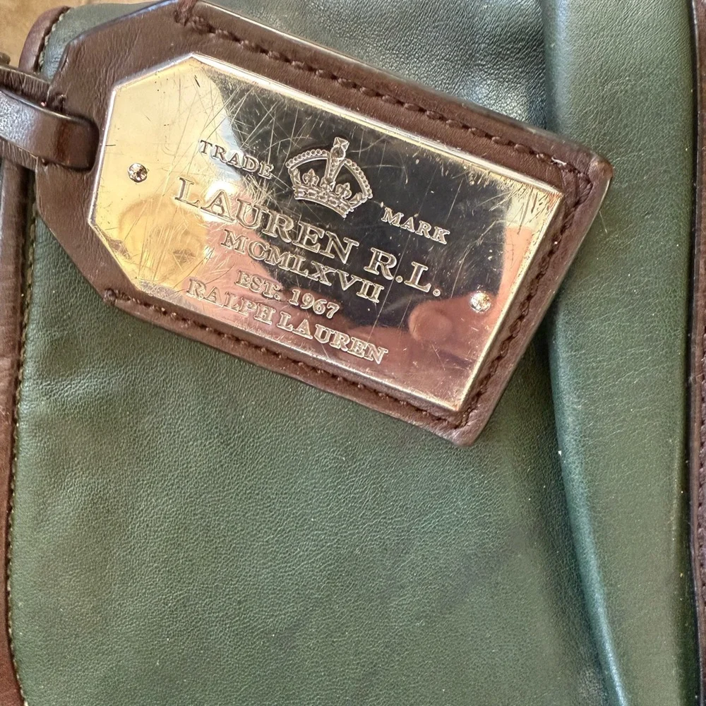 LAUREN RALPH LAUREN vintage olive, green and brown, leather handbag preowned - Picture 4 of 14